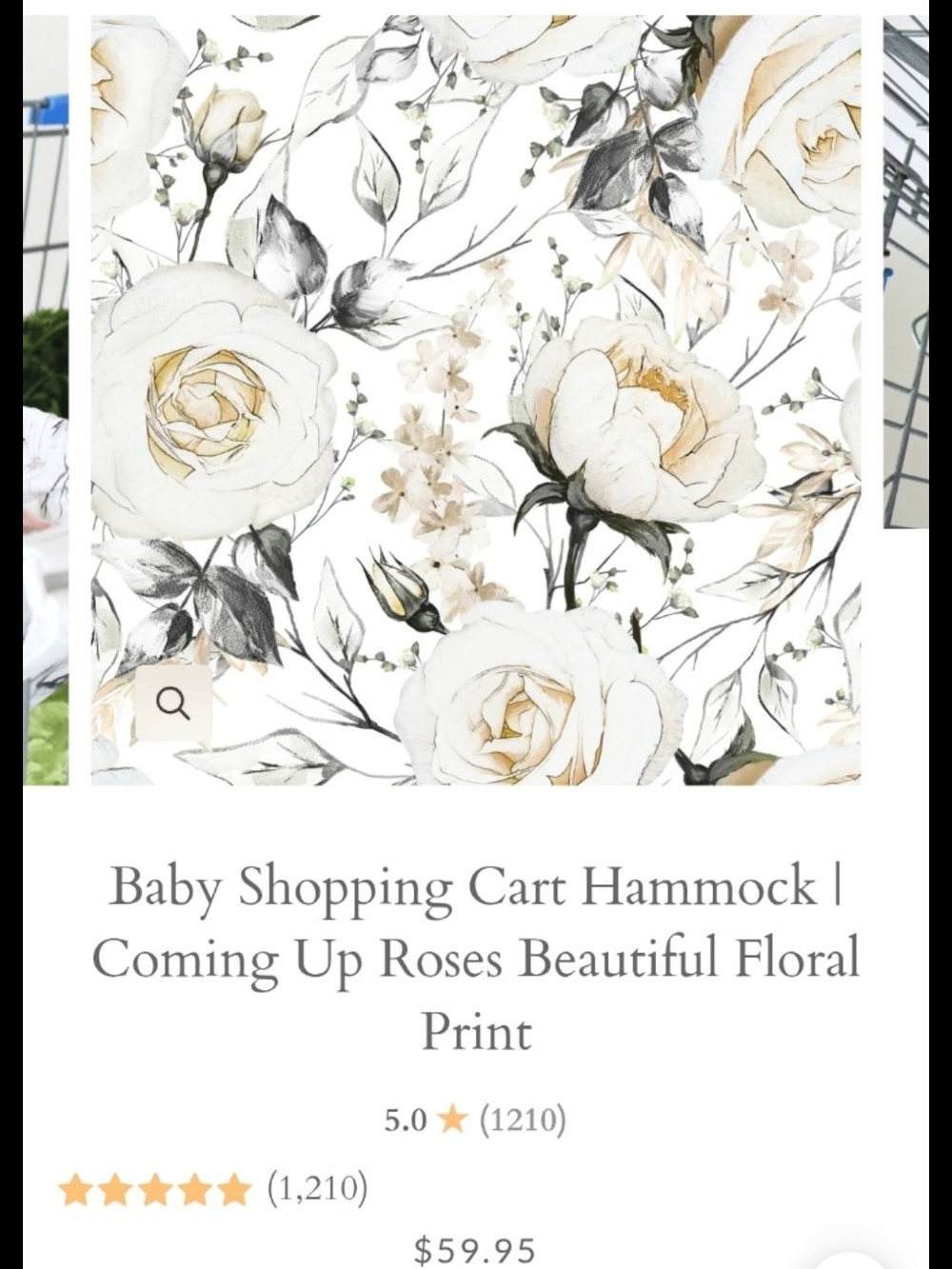 Baby Shopping Cart Hammock - Coming Up Roses Floral Print (Cream & White)